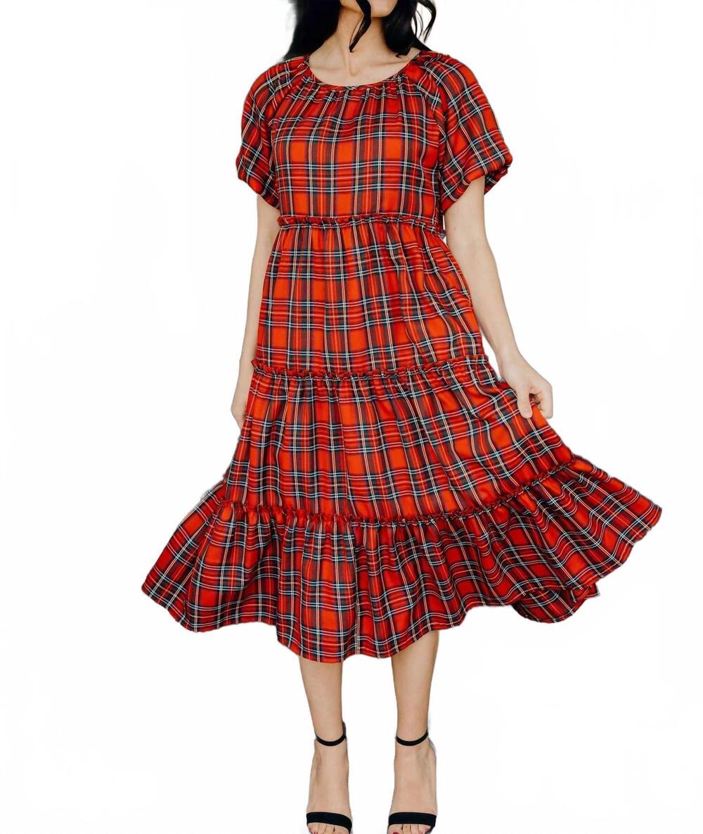 NEW MIKAROSE serena midi dress in cranberry plaid